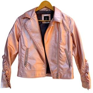 Metallic Pink Moto Jacket with Ruffle